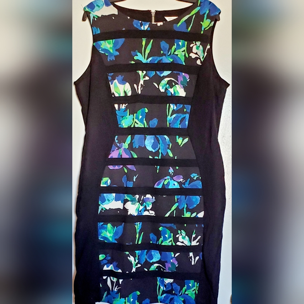 Peter Nygard Women's Blue and Black Floral Midi Dress